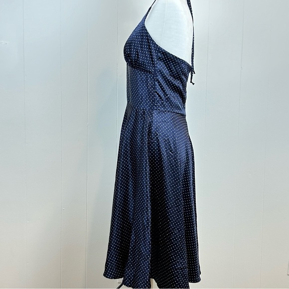 Alyn Paige Navy Satin Polka Dot Halter Dress Sz 10 - Picture 2 of 7